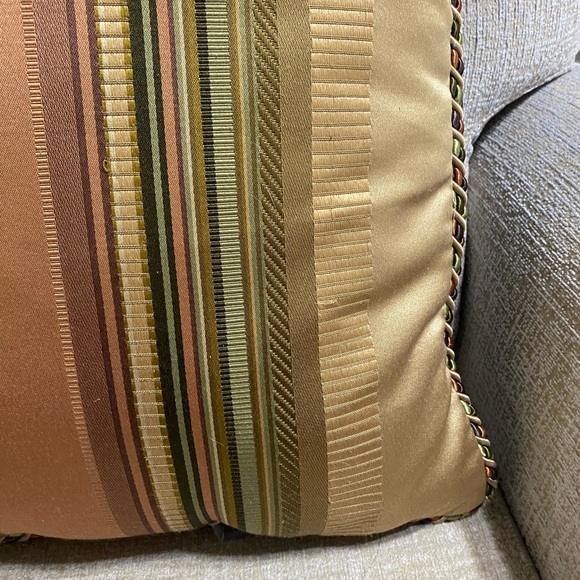 Croscill "Carrington" Cinnamon Green Stripe Square Throw Pillow Braided - Picture 2 of 8